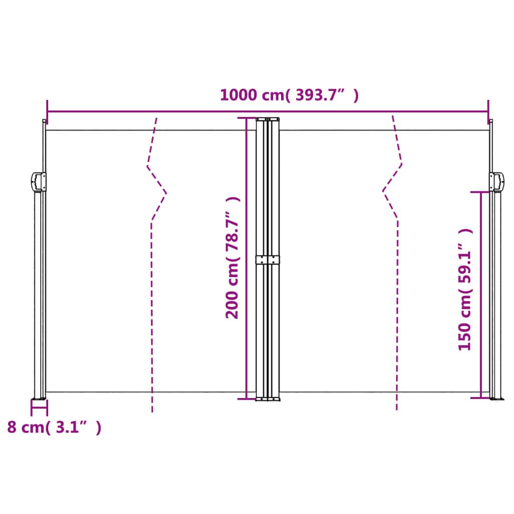 Tenda laterale estensibile, colore rosso, 200 x 1000 cm, resistente ai raggi UV, impermeabile, per balcone, terrazza, protezione da sguardi indiscreti, mobili da giardino, protezione dal