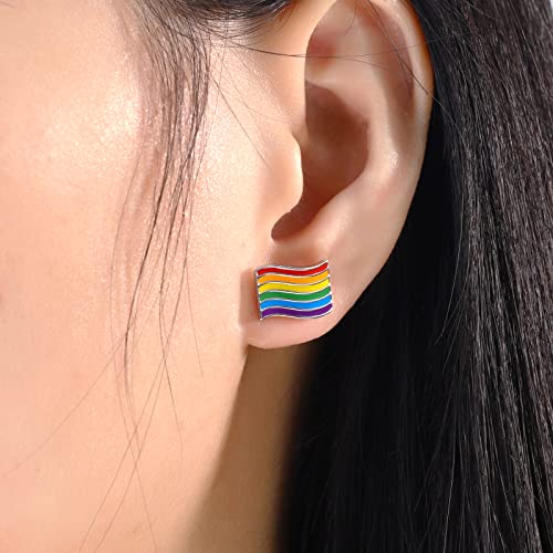 925-Sterling-Silver Rainbow Pride Earrings - Bold and Beautiful, Show Pride and Spread Love and Equality With Rainbow Flag Stud Earrings2
