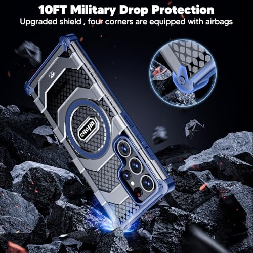 Image of Magnetic Case for Samsung Galaxy S24 Ultra [Compatible with Magsafe] [Military-Grade Protection] Translucent Matte Hard Back Slim Heavy Duty Shockproof Phone Cover 6.8 Inch - Blue