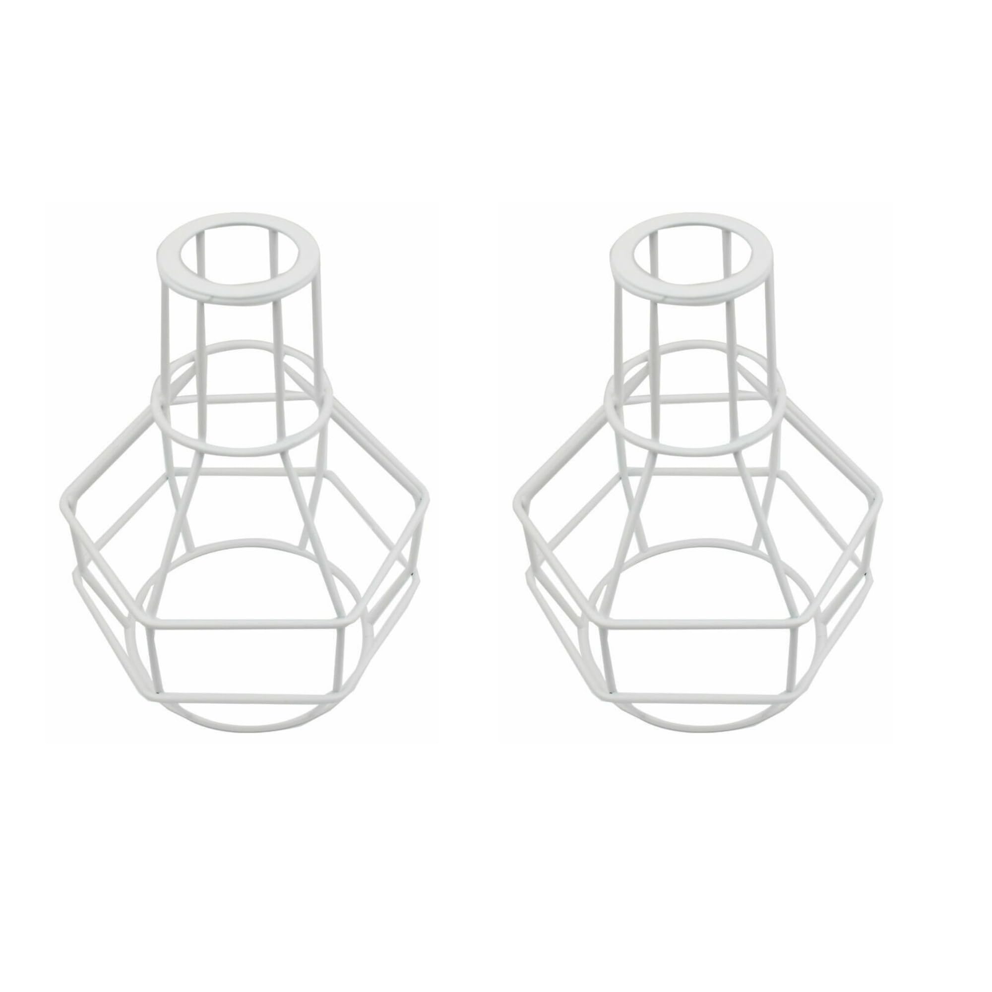 LEDSone Industrial Pendant Light 2 Pack White Metal Wire Cage Hanging Light Fixture E27 Fitting Kitchen Island Dining Room Farmhouse
