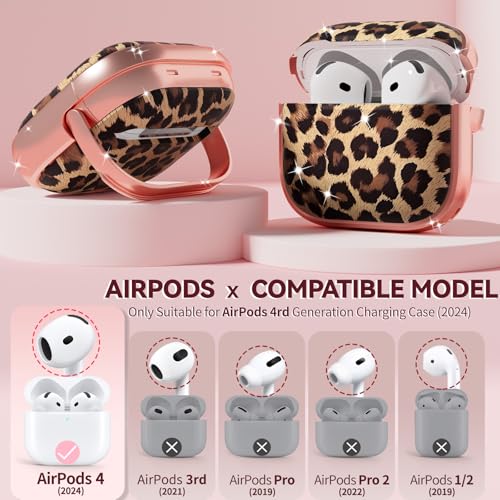Image of Inesore for AirPods 4 Case Cover 2024 with Lock-Brown+Yellow Cheetah | Two-Piece Design,with Gold Keychain & Cleaning Pen,Support Wireless Charging,Cute Luxury Case for Women Girly