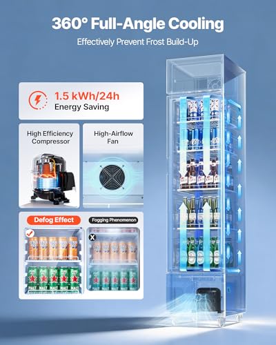 Image of VEVOR Commercial Merchandiser Refrigerator, 7.5 Cu.Ft / 213 L Glass Door Display Refrigerator, Upright Beverage Cooler with Customizable Lightbox, 4 Adjustable Shelves & Soft LED Light for Homes Shops