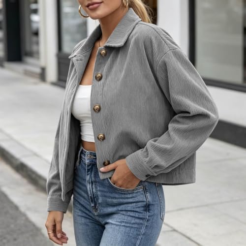 Gumipy Corduroy Jacket Women Button Down Crop Long Sleeve Fall Cardigans - image 3