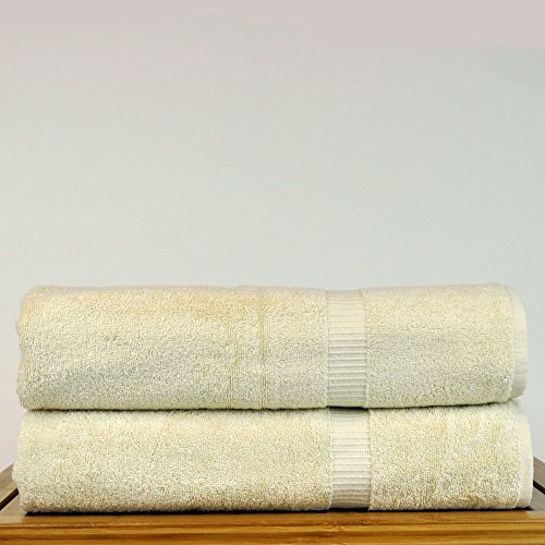 Image of Luxury Hotel & Spa Towel 100% Genuine Turkish Cotton Bath Sheets - Beige - Dobby Border - Set of 2
