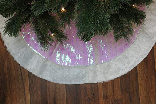 Iconikal Fabric Christmas Tree Skirt, 35.5-Inch Diameter, Iridescent Sequin #TOP2