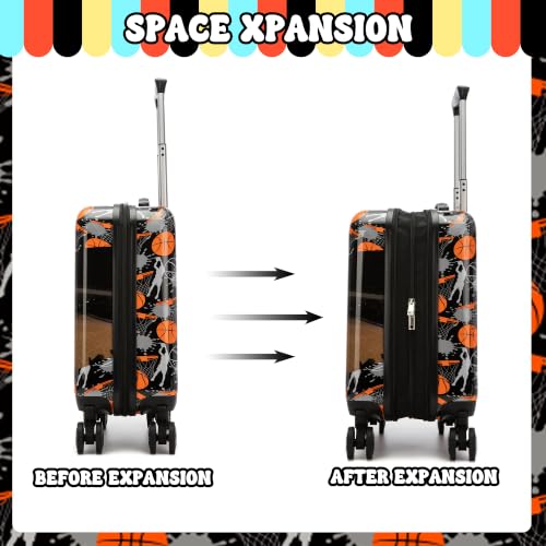 Image of Suitcase for Kids 16inch 5pcs Luggage Set for Boys Travel Suitcase Orange Basketball Hard Shell Luggage Sets with Spinner Wheels Carry on Luggage Airline Approved