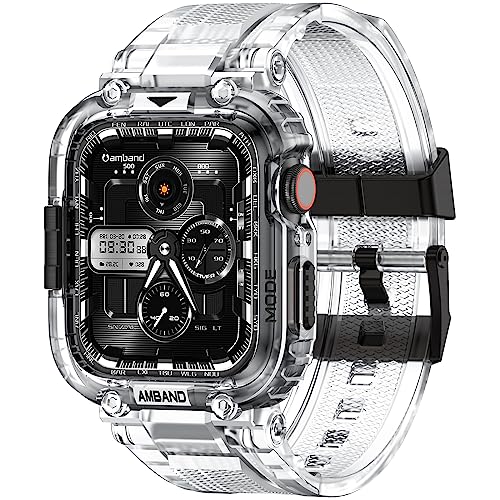 Image of amBand Compatible with Apple Watch Series 9 /8 /7 /6 /5 /4 & SE 3 /2 /1 41mm /40mm Band Case for Men, M1 Sport Rugged Case with Strap Military Protective Cover Bumper for iWatch 41 /40 mm 38mm - Clear