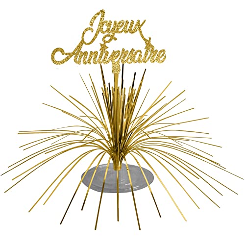 Décoration Centre de Table Joyeux Anniversaire doré Or métallique (x1) REF/CDT00OR, 27 cm H, (cdt00-dore-or)