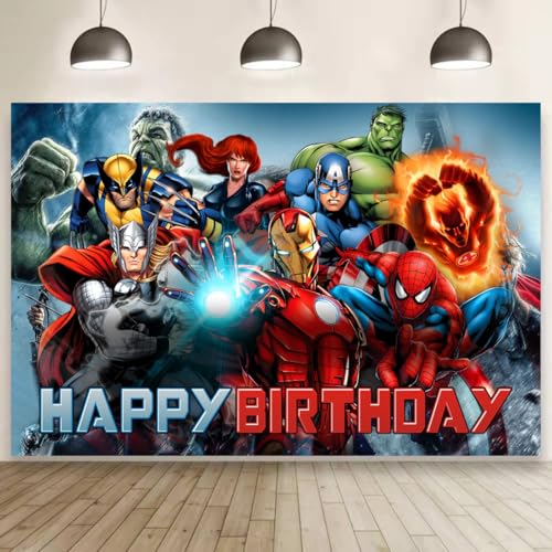 Superhero Birthday Decorations, Superhero Happy Birthday Banner Backdrop For Kids Birthday Party Supplies (5X3Ft)