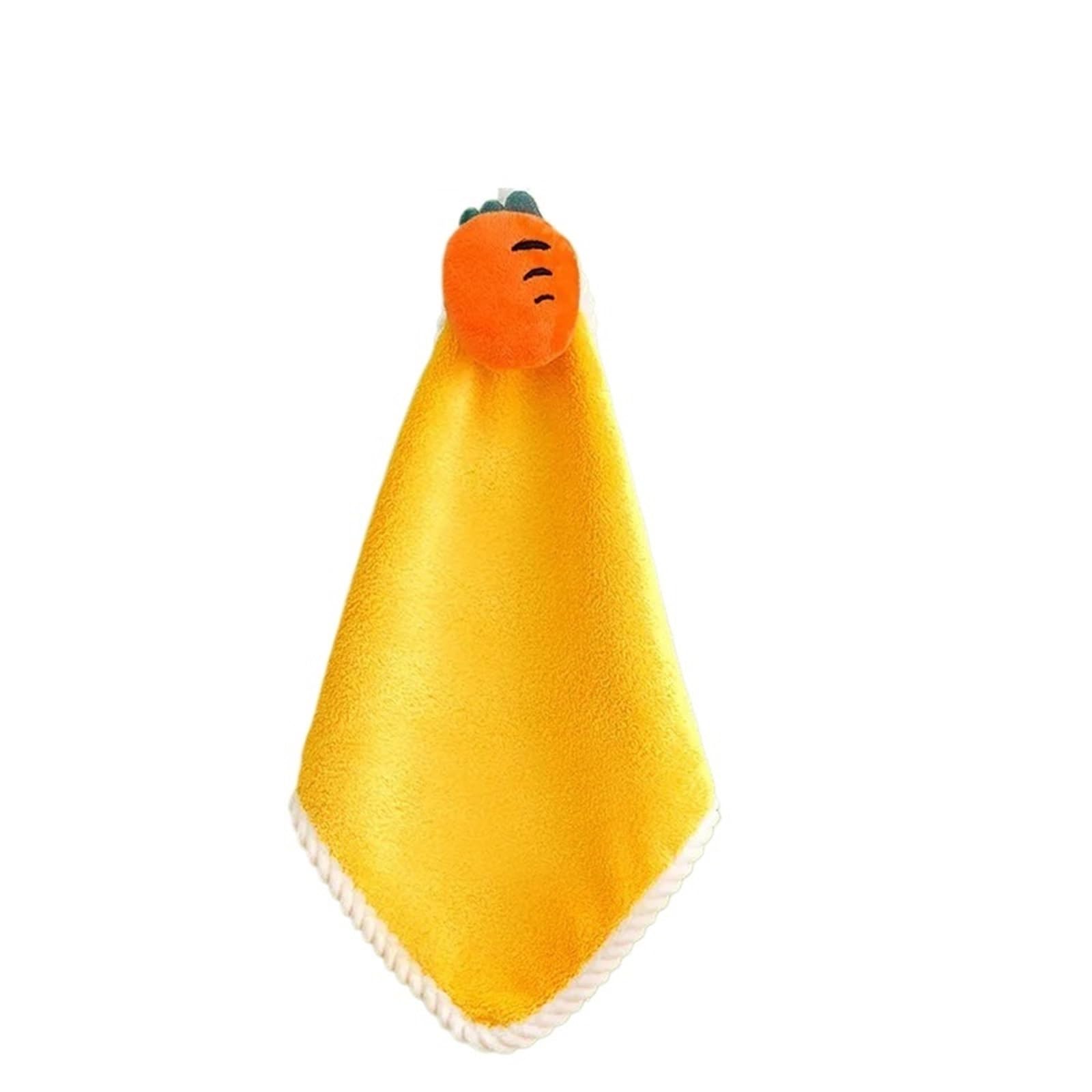WSQHAO 4Pcs Hanging Type Absorbent Coral Towel Cartoon Design For Home Use Hand Cleaning Wipe for Hand(Yellow)