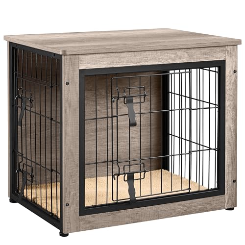 Soberine Gabbia per Cani, Mobile Tavolino, Cuccia Moderna da Interno, Gabbia per Cuccioli Multiuso Rimovibile, Kennel Casetta per Animali 69 x 51 x 61 cm Grigio