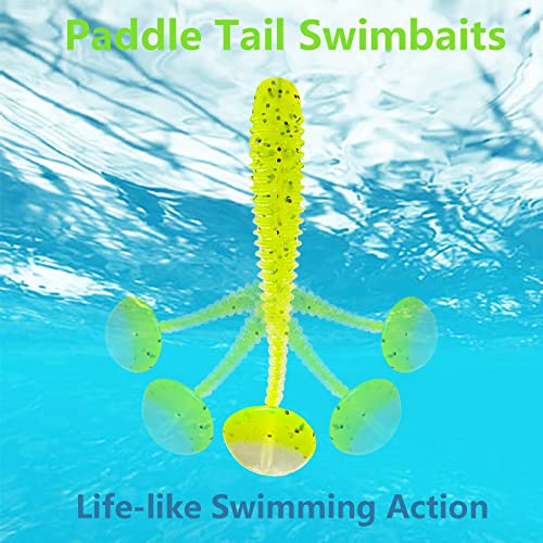 Skipaelf Paddle Tail Swimbaits,20Pcs Soft Plastic Fishing Lures Bright Colored Swimbaits For Bass Trout Walleye Crappie Striper Fishing 2.16Inch #TOP4