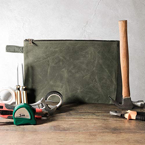 Tool Pouches With Smooth Zipper, Heavy Duty 16Oz Waxed Canvas Tool Pouch, One-Piece Waterproof Tool Bags,12.5X8.4 Inches (4 Pack) #TOP5