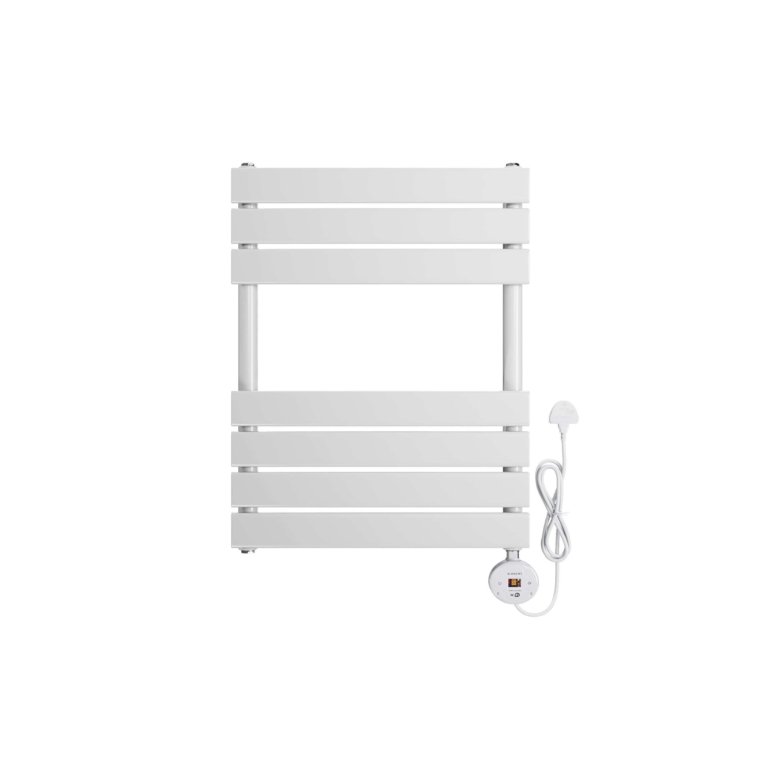 ELEGANT 400W Smart Electric Heated Towel Rail, White WiFi-Controlled Wall Mouted Bathroom Towel Warmer & Dryer with Programmable Thermostat, UK Plug, LCD Display, Energy Efficient, 650 x 400mm