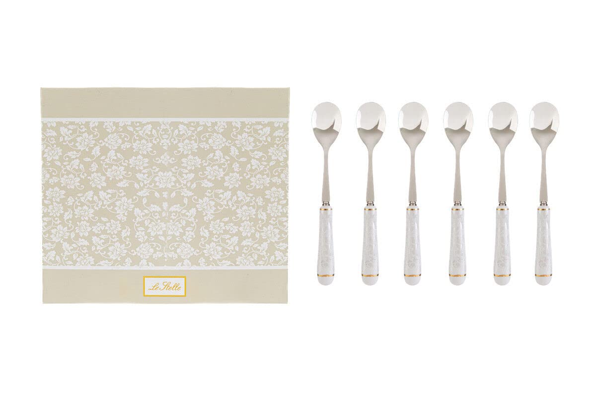 Cuillères à café décorées en céramique pour desserts et tasses de thé - Lot de 6