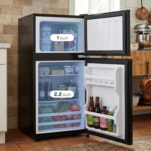 Image of 3.2 Cu.Ft Mini Fridge with Freezer, 2 Door Small Refrigerator with Adjustable Thermostat Energy-efficient Low Noise, Compact Fridge for Bedroom, Office, Dorm, Matte Black