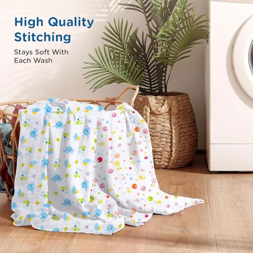 Image of Mee Mee 100% Cotton Muslin Swaddle Wrap for Newborn Baby(120x100 cm)(PK-3)| Soft, Breathable, Lightweight, Quick-Dry, Skin Friendly | Multi-Use Baby Blanket,Nursing Cover,Stroller Cover (Elephant)