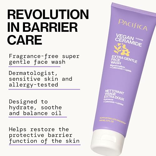 Pacifica Face Wash for Sensitive Skin Facial Cleanser Vegan Ceramide Barrier Repair Extra Gentle for Daily Fragrance Free for Sensitive Skin, Clean Beauty, Vegan & Cruelty-Free Dermatologist Tested