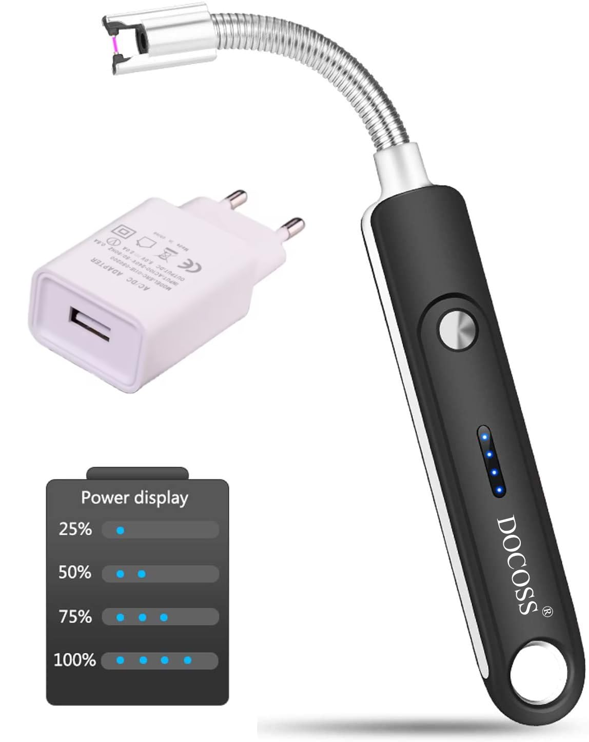 DOCOSS Rechargeable Electric Gas Lighter Kitchen Lighter 280 mAh High Battery Capacity Chargeable USB Arc Multi Purpose 360 Degree Flexible Long Lighter for Candle, Gas, Diyas, Agarbatti - Black (B08Y9428Y5) Amazon Price History, Amazon Price Tracker