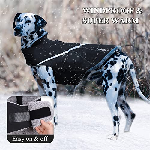 VIVAGLORY Snowrap Hundemantel, Hundejacke für Winter & Schnee, Warm Fleece Reflektierend Plüsch Softshell, Hundemantel mit Klettverschluss & Geschirr Öffnung, S, Schwarz