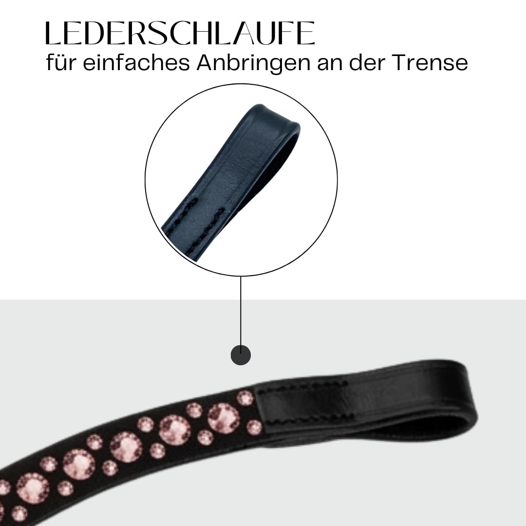 Pferdelinis Geschwungener Stirnriemen mit funkelnden Kristallen in Silberoptik – sorgt für einen stilvollen und glamourösen Auftritt im Training und auf dem Turnier (Schwarz-Pink, Warmblut (Full))