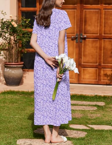 Image of Ekouaer Nightgown for Women Cotton Long Night Gown Short Sleeve Nightdress with Pockets Button Sleepshirt Soft Sleepwear