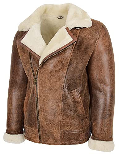 House Of Leather Mens echte schapenvacht jas piloot vliegende stijl cross zip blauw - Image 5