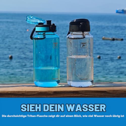 Fanhaw 1L/32Oz Wasserflasche mit Chug Deckel – BPA-frei, Tritan, Auslaufsicher, Weite Öffnung – Klar & Weiß – Ansicht 3