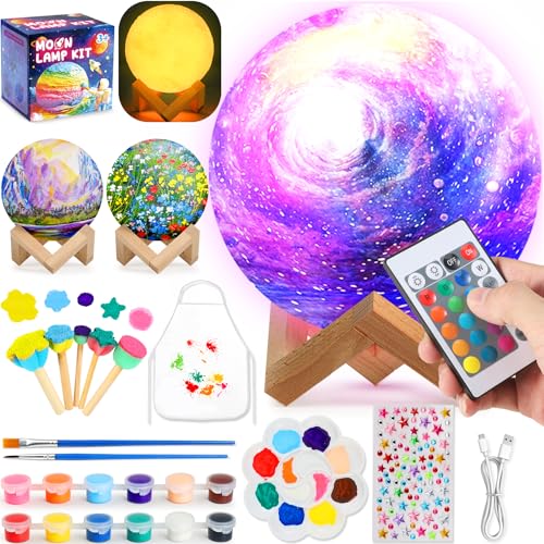 Pourbibi Mondlampe Space Kit Bastelset Kinder ab 6 7 8 9 10 11 12 Jahre, DIY Mondlampe Malset Kreativ Set für Kinder, 3D Lackierung Nachtlicht, Kreatives Geschenke für Mädchen