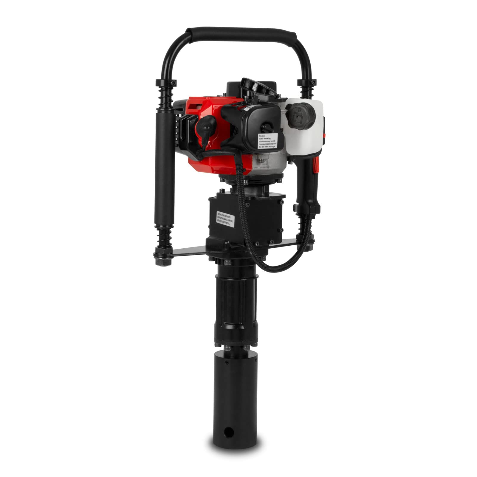 EBERTH Pfahlramme Zaunpfahl-Ramme Handramme Benzin 1,2PS (900W, 2x Rammloch Adapter, Max. Pfahldurchmesser 70mm, 2-Takt Motor, Einzylinder, 32ccm, Metall Rahmen mit Stoßdämpfern, Werkzeug Set)