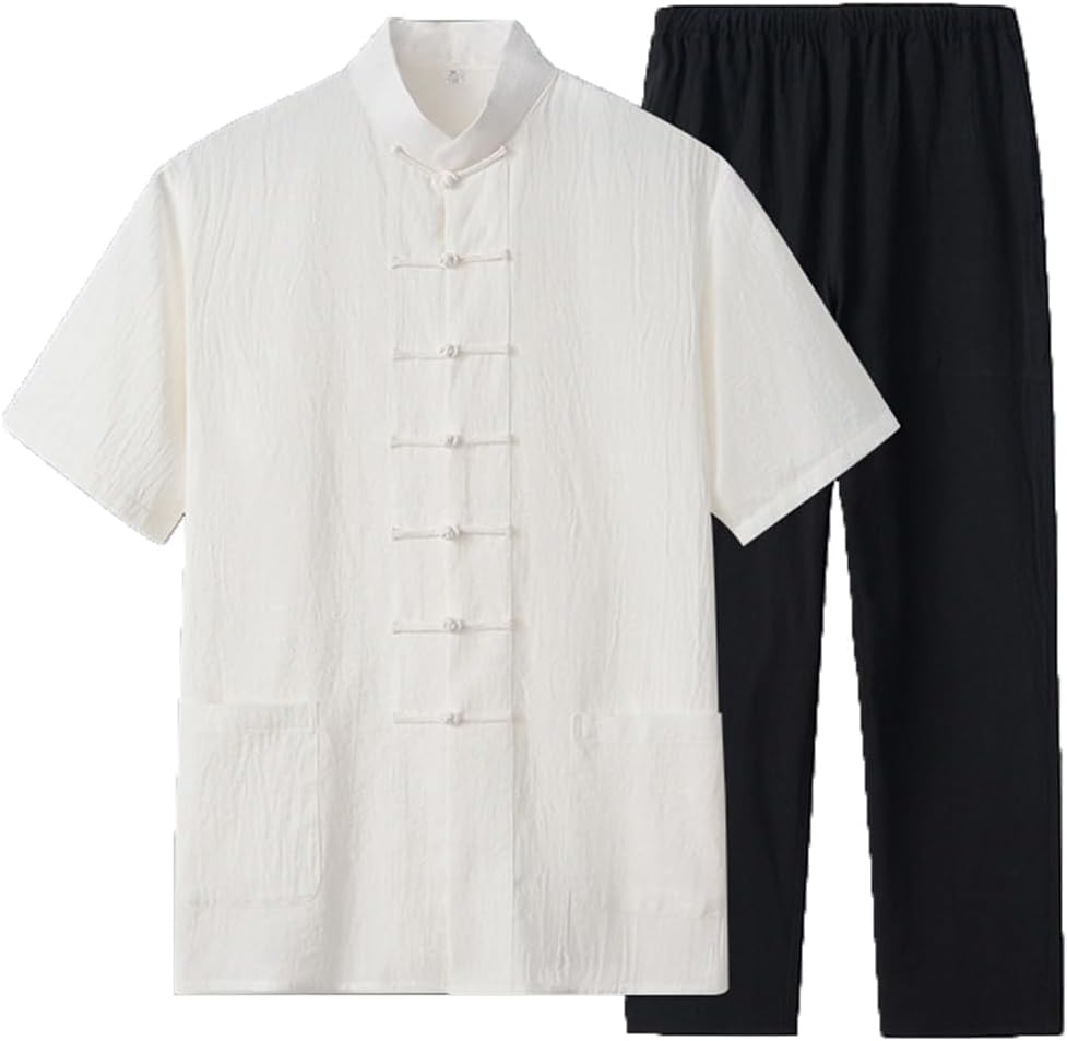 GVILTY Chinese Kung Fu Uniform Pure Cotton Short Sleeve PantsTang Suit Hanfu Chinese Traditional Clothes