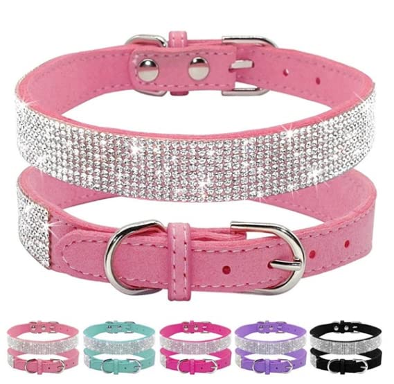 Bling Pet Collar Korean Velvet Soft Suede Leather Adjustable Rhinestone Pet Collar With Leash Pet Collar Rhinestone collar for Pets (Small, Purple)