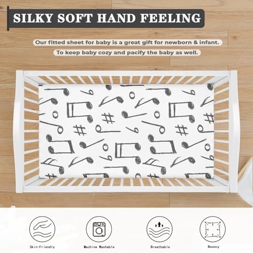 Image of Music Notes Fitted Crib Sheet Music Notes Print Baby Crib Sheet Fit Standard Crib and Toddler Mattress,Crib Mattress Sheets for Boys Girls 28 inchx52 inch