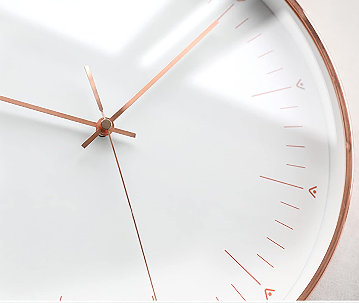 Stephanie Imports Modern Minimalist Rose Gold on White Silent Wall Clock with Glass Top (Numberless Dial)