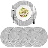 Amidaky Round Cotton Placemats Set of 4 Woven Place Mats 12 inch Washable Table Mats for Round Dinin