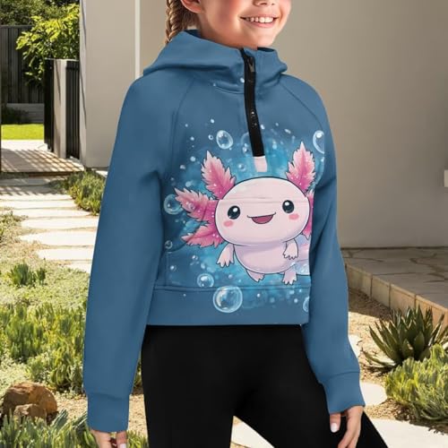 Girls Half Zip Collar Sweatshirts Long Sleeve Pullover Top with Pocket3