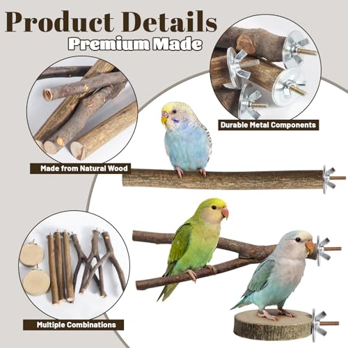 Image of 8 Pack 9 Inch Natural Wood Bird Perches for Cage, Wood Parrot Perch