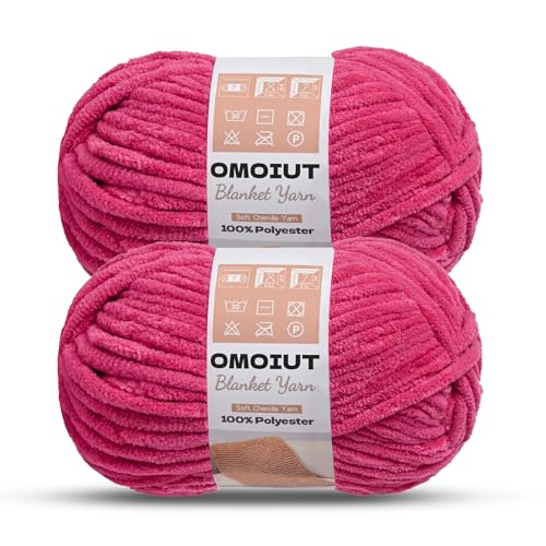 Image of OMoiout Chunky Chenille Yarn for Crocheting, 2 Pack Soft Baby Blanket Yarn, #7 Super Bulky, Chunky Knit Blanket Crochet Yarn, 14 oz /218.7 yds Fluffy Velvet Amigurumi Yarn(2 Rose)