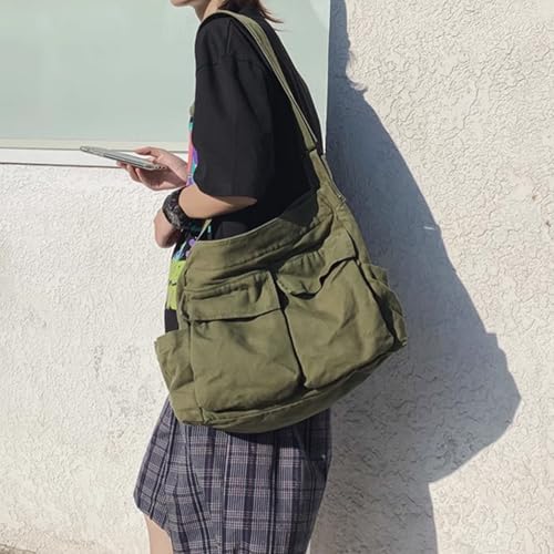 Canvas Messenger Bag for Men Women Vintage Trendy Multi-Pocket Messenger Bag Zipper Closure Easy Matching 16x13x6 Inch Shoulder for Office, Travel, School, Canvas, Christmas Decor3