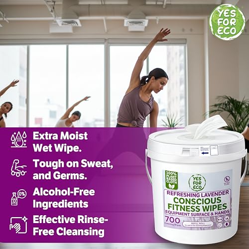 Image of [Bulk 1400-Count] Plant Based Eco-Conscious Fitness Wipe, 2 Rolls x 700 Count Infused with Lavender & Tea Tree Oil, Perfect for Yoga /Pilates Studios & Gyms, All-Purpose Gym Wipes - Bulk Buy
