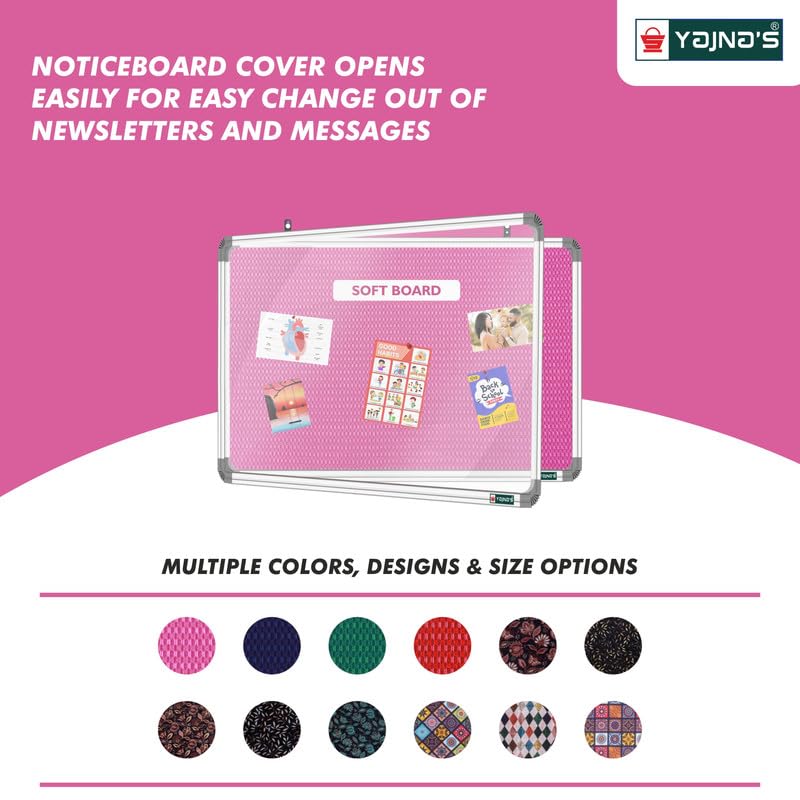 Image of YAJNAS Notice Board 2x3 Feet with Acrylic Door /Cover, Bulletin Board, Noticeboard for Study Room, Office, School & College - Lockable, Pin-up Display Board, Soft Board (Pink)