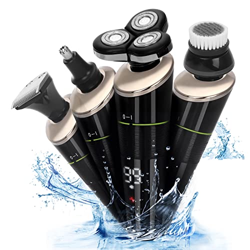 Snowtaros Elektrische Rasierapparate für Männer, 4 in 1 Wasserdicht Rotationsrasierer mit Koteletten Trimmer Nasentrimmer Gesichtsbürste, USB Aufladbar, Nass & Trocken Anwendung Cover