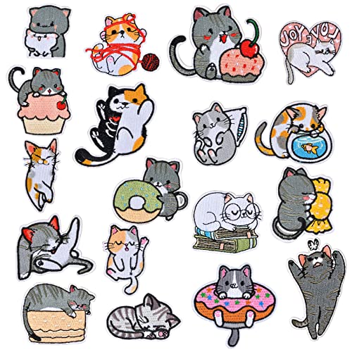 Ecusson Thermocollant Patch, 18 Pièces Chat Ecusson, Patches à Repasser, Broderie Patch Thermocollant, Ecusson Thermocollant Enfant, Kit Patchs de...