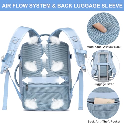 Image of EZUOLA Travel Backpack for Men Women,Carry On Backpack Airline Approved,Backpack for College Essentials with 15.6inch Laptop Compartment, Lightweight Work Back pack for Weekend Business,Gifts Blue