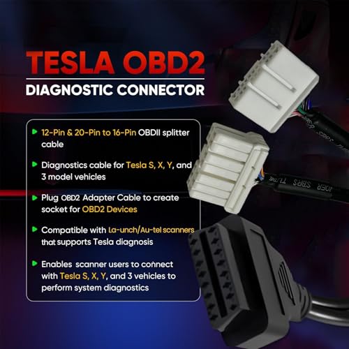 VZG OBD2 Adapter Cable for Tesla Model X/S/3/Y,12Pin 20Pin to 16Pin Diagnostic Connector,Car OBDii 12+20 Pin for Tesla,Work with Au-tel MaxiSys Ultra EliteII PRO MS909/La-unch X431 Code Reader/Scanner