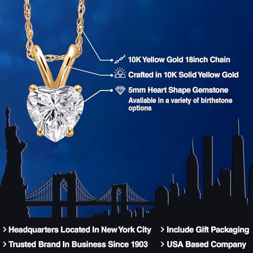 Gem Stone King Gemstone Birthstone Pendant Necklace in 10K Yellow Gold | Heart Shape 5MM | Gold Necklace for Women | With 18 Inch Chain | Fine Jewelry Gifts for Her Mom Women Wife2