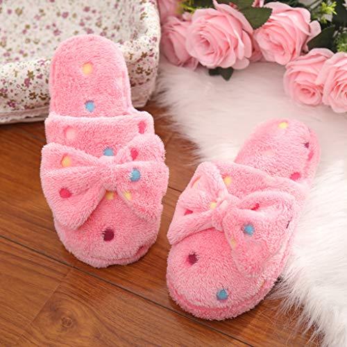Slippers for Women Indoor Comfy Cute House Slipper Womens Fuzzy Polka Dot Bows Memory Foam Fluffy Fleece Slippers Winter Warm Slip On Flats Bedroom Non-Slip Rubber Sole Home Slides2
