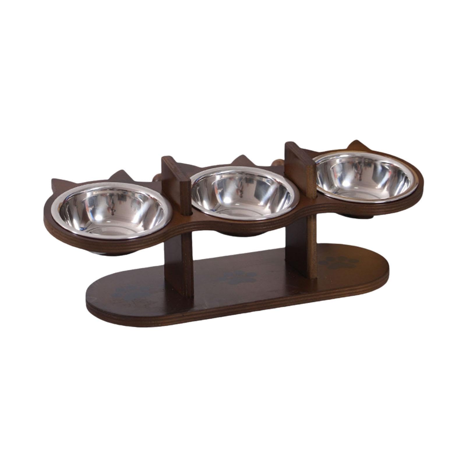 Comedero Elevado para Mascotas con 3 Cuencos de Acero Inoxidable Y Soporte de Madera, Estación de Alimentación para Gatitos Y Perros Pequeños.