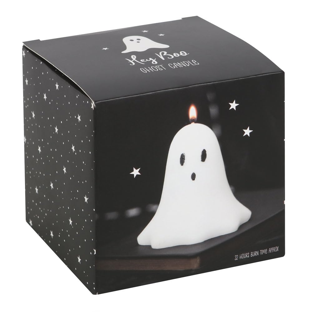 Bougie Fantôme Halloween Hey Boo - Cire De Paraffine - Grande Taille - Décoration Effrayante Ou Lumineuse - Non Parfumée