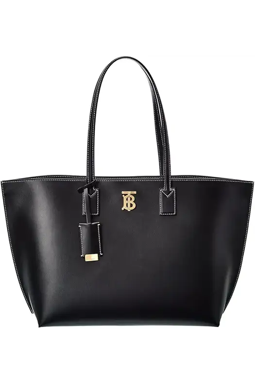 BURBERRY Tb Medium Leather Tote, Black